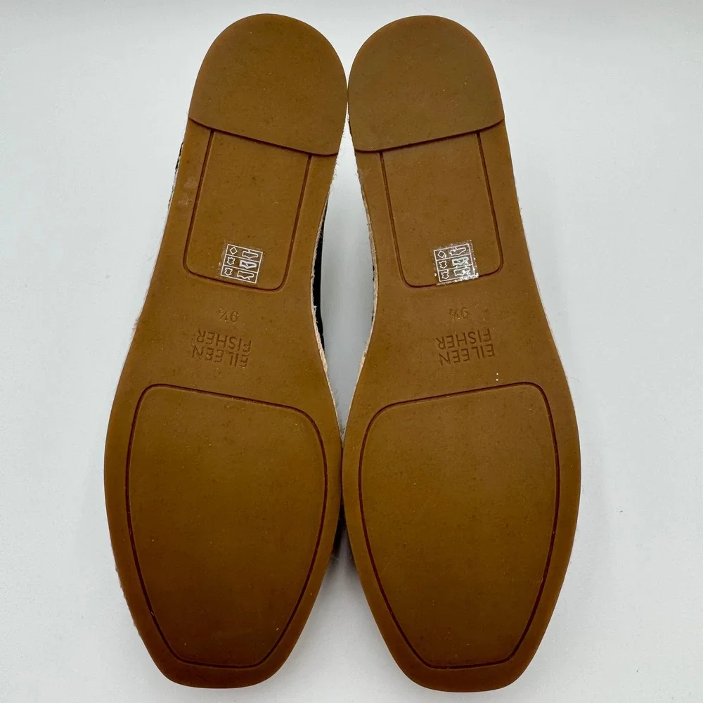 Eileen Fisher Espadrille Flats Leather Slip On Minimalist Women 9.5 Black Office